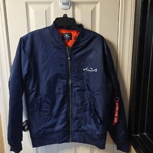 Kids Navy Bomber Jacket with Orange Lining